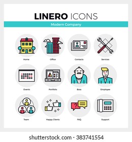 Line icons set of business company services, office team. Modern color flat design linear pictogram collection. Outline vector concept of mono stroke symbol pack. Premium quality web graphics material