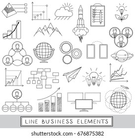 Line Icons Set with Business Elements.