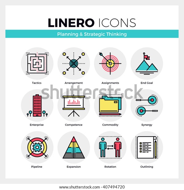 Line Icons Set Business Goals Planning Stock Vector (Royalty Free ...