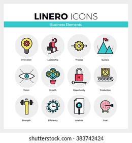 Line icons set of business growth and opportunity vision. Modern color flat design linear pictogram collection. Outline vector concept of mono stroke symbol pack. Premium quality web graphics material