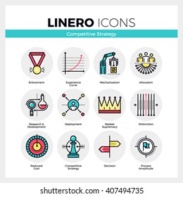 Line icons set of business strategy, competitive advantage. Modern color flat design linear pictogram collection Outline vector concept of mono stroke symbol pack Premium quality web graphics material