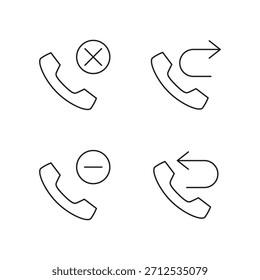 Conjunto de iconos de línea: rechazar llamada, transferir, agregar, menos, actualizar, devolver.