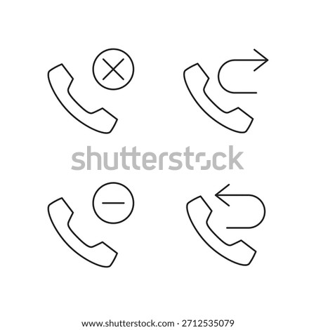 Line icons set: call reject, transfer, add, minus, refresh, return.