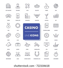  Line icons set. Casino pack. Vector illustration. 