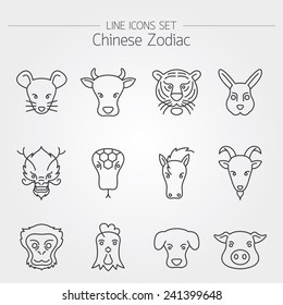 Line Icons Set : Chinese Zodiac