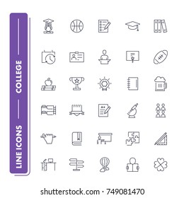 Line icons set. College pack. Vector illustration.