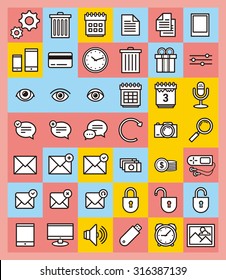 line icons set with color background