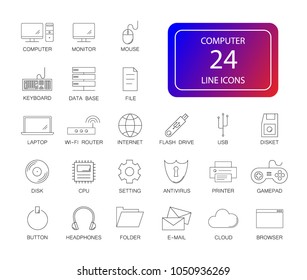Line icons set. Computer pack. Vector Illustration