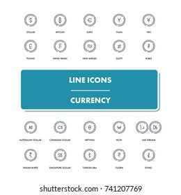 Line icons set. Currency pack. Vector illustration.