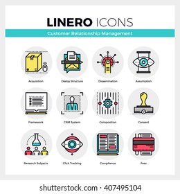 Line icons set of customer relationship management system. Modern color flat design linear pictogram collection. Outline vector concept of mono stroke symbol pack Premium quality web graphics material