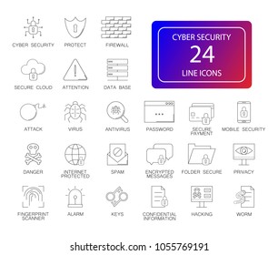 Line icons set. Cyber Security pack. Vector Illustration	