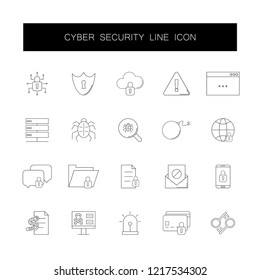 Line icons set. Cyber security pack. Vector illustration	
