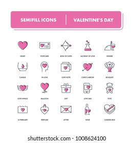  Line icons set. Valentine’s day pack. Vector illustration for romantic holidays 