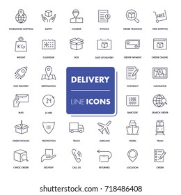 Line icons set. Delivery pack. Vector illustration.
