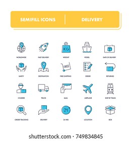 Line icons set. Delivery pack. Vector illustration for shipping and logistics 