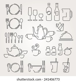 Line Icons Set : Dinner Restaurant and Eating