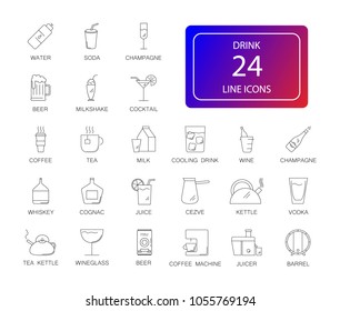Line icons set. Drink pack. Vector Illustration	