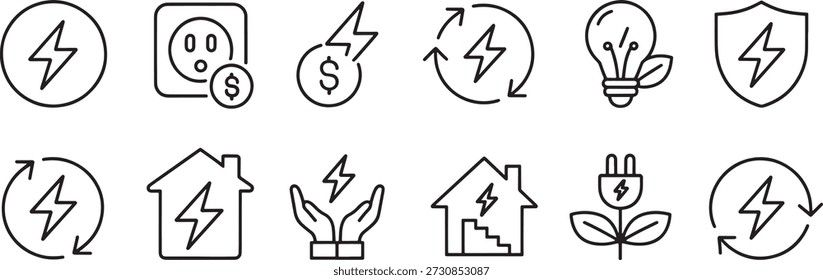 Ícones de linha conjunto de conceitos de energia eco-friendly