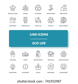 Line icons set. Eco Life pack. Vector illustration for green energy and ecology friendly life 