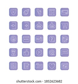 Conjunto de iconos de línea. Comercio electrónico y paquete de mercado en línea. Ilustración vectorial para detalles de web y Ui/UX, conceptos de negocio y marketing, inicio y trabajo 