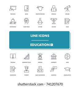 Line icons set. Education 1 pack. Vector illustration for studying, learning, teaching, Wisdom and knowledge. 
