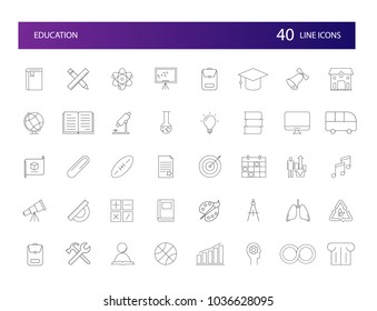 Line icons set. Education pack. Vector illustration	