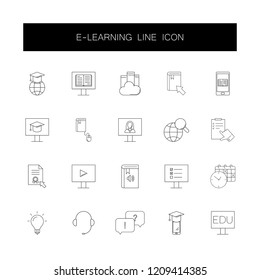 Line icons set. E-learning pack. Vector illustration	