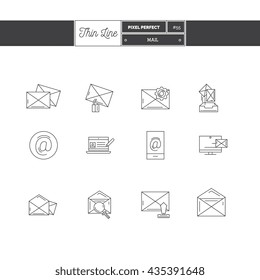 Line Icons Set of E-mail and messages line icons set. Thin Line art Icons. Flat style illustrations isolated on white.