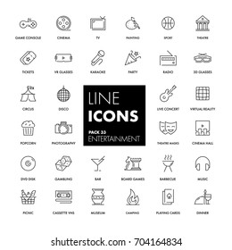 Line icons set. Entertainment pack. Vector illustration.
