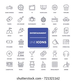 Line icons set. Entertainment pack. Vector illustration.