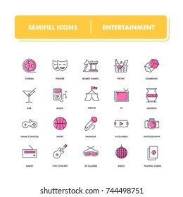 Line icons set. Entertainment pack. Vector illustration for leisure. 