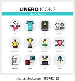 Line icons set of esports gaming online cybersport games. Modern color flat design linear pictogram collection. Outline vector concept of mono stroke symbol pack. Premium quality web graphics material