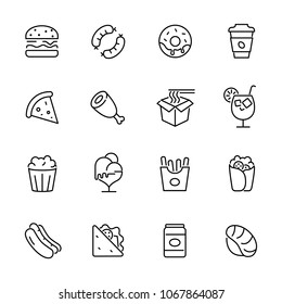 Line icons set of fast food and drink. Editable vector stroke 100x100 Px.