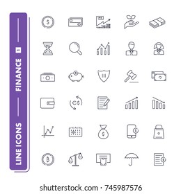  Line icons set. Finance pack 1. Vector illustration with money for banking, investment  and transactions