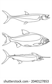 line icons set of fish.Continuous line