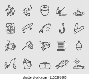 Line icons set for Fishing