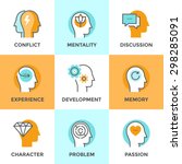 Line icons set with flat design element of partner in conflict, human mind confusion, character experience, people in love and passion, thought purification. Modern vector pictogram collection concept