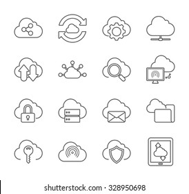 Line icons set with flat design of cloud computing