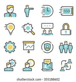 Line icons set with flat design elements of  teamwork,work efficiency, Modern vector pictogram collection concept