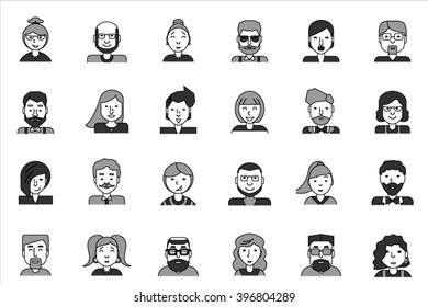 Line icons set with flat design elements of various business people profession, professional human occupation, basic characters career, stylish avatars. Modern vector pictogram collection concept.