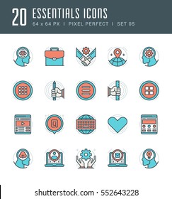 Line icons set. Flat thin linear stroke vector Essentials objects concepts. For website graphics, Mobile Apps, Infographics. Pictogram pack. Easy resize to 128, 256, 512 pixels, easy edit colors.