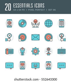 Line icons set. Flat thin linear stroke vector Essentials objects concepts. For website graphics, Mobile Apps, Infographics. Pictogram pack. Easy resize to 128, 256, 512 pixels, easy edit colors.