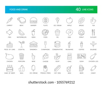 Line icons set. Food and Drink pack. Vector Illustration	