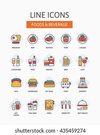 Line icons set of FOODS & BEVERAGE pictogram symbol collection for website,mobile application,banner and web graphics material.