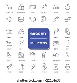 Line icons set. Grocery pack. Vector illustration.