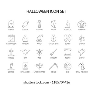 Line icons set. Halloween pack. Vector illustration