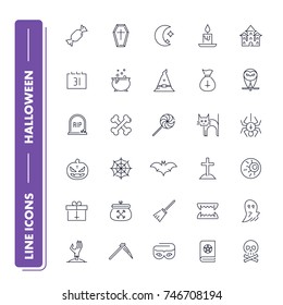 Line icons set. Halloween pack. Vector illustration. Night of the Dead.