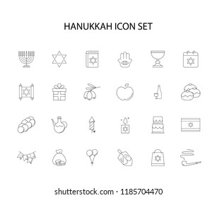 Line icons set. Hanukkah pack. Vector illustration	