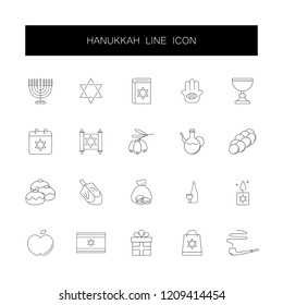 Line icons set. Hanukkah pack. Vector illustration	
