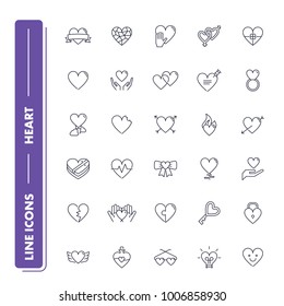 Line icons set.  Heart pack. Vector illustration with romantic symbols for love style works
